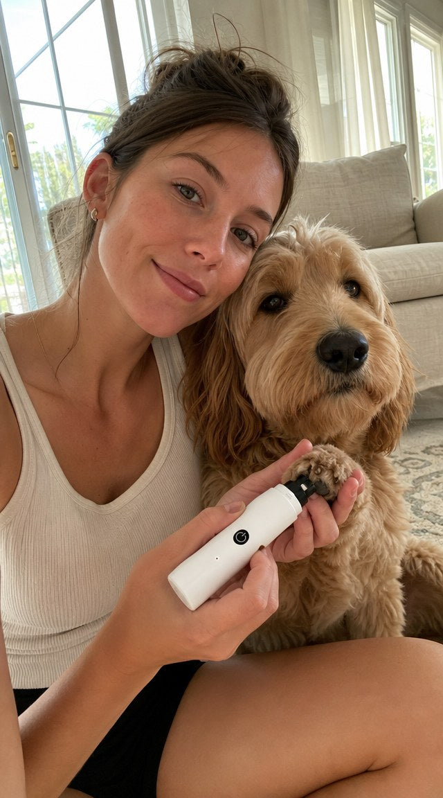 My anxious doodle FINALLY lets me trim her nails